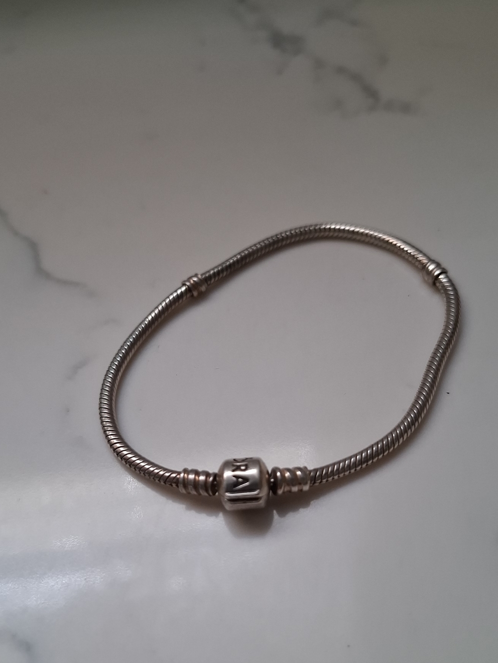 Pandora Silver Snake Chain Charm Bracelet with Center Bead